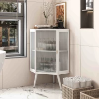 22.25" Floor Corner Cabinet with Tempered Glass Door, Storage Shelves for Bathroom, Living Room, Bedroom, Easy Assembly, 31.5" H, White(m-5)