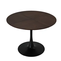 42.13" Modern Round Dining Table with Solid Wood Veneer Top, Metal Base, and Easy Assembly, Brown Oak(m-2)