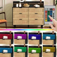 43.31" 6-Drawer Rattan Storage Cabinet with LED Lights and Power Outlet, Anti-Tip Design, Easy Assembly, 43.31"L x 15.75"W x 37.22"H, Black(m-6)