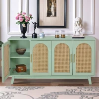 Modern 4-Door Cabinet with Rattan Decorative Doors, Versatile Storage Solution for Bedroom, Living Room, Office, Easy Assembly, 59.84"L x 15.75"W x 31.89"H, Mint Green(m-5)