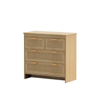 4-Drawer Rattan Cabinet, Modern Natural Design, High-Quality Chipboard, Ample Storage, Anti-Tipping, Easy Assembly, 31.5"x15.75"x31.5", Natural(m-2)