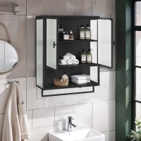 23.62" Modern Wall Cabinet with Glass Doors, Two-Tier Enclosed Storage, Open Shelf, and Towel Rack for Living Room, Dining Room, Bathroom, 23.62"L x 9.06"W x 30.71"H, Black(m-4)