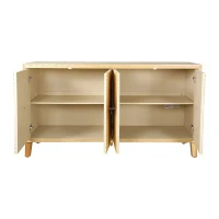 Vintage 4 Door Storage Cabinet, Carved Scatter Pattern Dining Sideboard, Large Buffet with Adjustable Shelves, Multifunctional Accent Cabinet, 59.84" x 15.75" x 31.89", Natural(m-6)