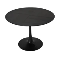 47.24" Modern Round Dining Table with Solid Wood Grain Top, Metal Base, and Easy Assembly, Black(m-2)