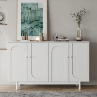 Stylish 4-Door Intaglio Storage Cabinet with Pine Legs, Solid Wood Pulls, Adjustable Shelves, 59.06"L x 15.75"W x 32.43"H, White(m-4)