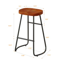 29.53" Minimalist Bar Stools Set of 2, Counter Height, Pine Wood and Iron Frame, Ergonomic Design, Non-Slip Feet Pads, 250 lbs Capacity, Brown(m-3)