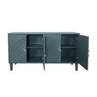 Stylish 4-Door Storage Cabinet with Pine Legs and Adjustable Shelves, MDF Construction, 59.84"L x 15.75"W x 32.48"H, Olive Green(m-6)