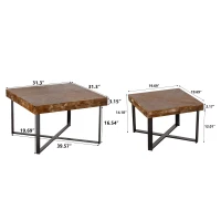 31.3" Modern Retro Splicing Square Coffee Table Set of 2, Fir Wood Table Top with Cross Legs Metal Base, Easy Assembly and Maintenance, Natural(m-3)