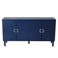 Stylish 4-Door Storage Cabinet with Pine Legs and MDF, Versatile for Living Room, Bedroom, and Kitchen, 59.84"L x 15.75"W x 32.48"H, Navy Blue(m-2)