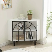 37.4" Glass Two-Door Hexagonal Corner Cabinet, Iron and Tempered Glass, Sturdy and Durable, Easy Assembly, White(m-1)