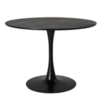42.13" Modern Round Dining Table with Patchwork Solid Wood Veneer Top, Metal Base, and 220 lbs Weight Capacity, Black(m-8)
