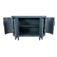Modern Curved Sideboard, 47.2-Inch Decorative Storage Cabinet with 4 Doors, Adjustable Interior Shelves, Wooden Console Table for Living Room, Kitchen, Bedroom, Hallway, Blue(m-6)