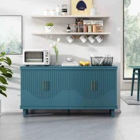 59.84'' Large 4-Door Cabinet, Solid Wood and MDF, Adjustable Shelves, 330 lbs Top Surface Capacity, 59.84''L x 15.75''W x 32.28''H, Blue(m-5)