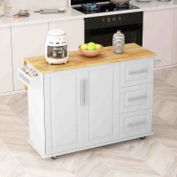Kitchen Island Cart with 2 Door Cabinet, Three Drawers, Spice Rack, Towel Rack, and Locking Wheels, 43.31" Width, White(m-1)