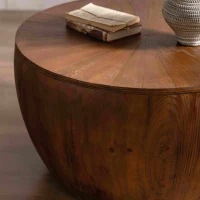 31.5" Vintage Style Bucket Shaped Coffee Table with Storage Function for Office, Dining Room, and Living Room, 31.5"x31.5"x17.72", Brown(m-9)