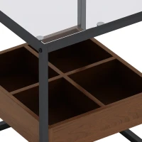 17.72" Modern Glass Coffee Table Set of 2, Nightstand with Storage Shelf and Metal Legs for Bedroom, Living Room, 17.72" L x 17.72" W x 21.65" H, Black(m-7)