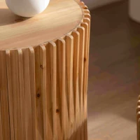 Retro Cylindrical Coffee Table Set of 2 with Vertical Texture Relief Design, No Assembly Required, MDF and Fir Wood, 20.47" and 31.5", Natural(m-7)