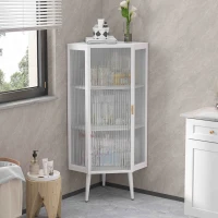 22.25'' Floor Corner Cabinet, Three Tiers with Tempered Glass Doors and Storage Shelves for Bathroom, Living Room, and Bedroom, 22.25"L x 16.75"W x 43.3"H, White(m-4)
