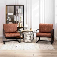 Modern Fashion PU Leather Armchair with Metal Frame, Extra-Thick Padded Backrest and Seat Cushion, Ergonomic Design, 26.77"L x 25.98"W x 29.53"H, Brown(m-5)