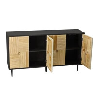 Elegant Vintage 4-Door Cabinet with Carved Pine Panels, Light Reflection Effect, Versatile Storage, and Easy Assembly, 59.84"L x 15.75"W x 32.28"H, Black(m-7)