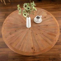 Retro Patchwork Round Coffee Table with Scattered Pattern Tabletop and Crossed Cedar Legs, 39.37" x 39.37" x 29.92", 220 lbs Weight Capacity, Brown(m-5)