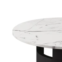 42.12" Modern Round Dining Table with Printed Black Marble Table Top, Sturdy MDF Base, Easy Assembly, 220 lbs Capacity, White+Black(m-6)