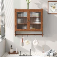 Vintage Double Door Wall Cabinet with Glass Doors, Three Tiers of Storage, and Towel Rack for Bathroom, Kitchen, Dining Room, 24.8", Brown(m-5)