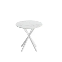 31.5'' Modern Cross Leg Round Dining Table, White Marble Top, Two Piece Removable Top, Matte Finish Iron Legs, Easy Assembly, White(m-9)