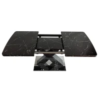 Modern Square Dining Table, Stretchable Printed Black Marble Table Top, MDF X-Shape Legs with Metal Base, 62.99"L x 31.5"W x 30.12"H, Black(m-2)