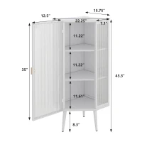 22.25'' Floor Corner Cabinet, Three Tiers with Tempered Glass Doors and Storage Shelves for Bathroom, Living Room, and Bedroom, 22.25"L x 16.75"W x 43.3"H, White(m-3)