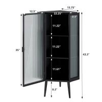 22.25'' Floor Corner Cabinet, Three Tiers with Tempered Glass Doors and Storage Shelves for Bathroom, Living Room, and Bedroom, 22.25"L x 16.75"W x 43.3"H, Black(m-3)