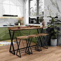 Modern Design Kitchen Dining Table Set with X-Shaped Legs, 3 Stools, Easy Assembly, 58.27"x16.34"x37.6", Natural(m-4)