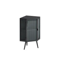 22.25" Floor Corner Cabinet with Tempered Glass Door & Storage Shelves for Bathroom, Living Room, Bedroom, Easy Assembly, 31.5" H, Black(m-2)
