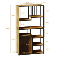 Multipurpose Bookshelf Storage Rack with Enclosed Cabinet, Fir Wood and Iron Frame, Easy Assembly, 68.9" L x 15.75" W x 68.9" H, Black+Brown(m-3)