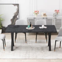 70.87" Modern Square Dining Table with Printed Black Marble Table Top and X-Shape Metal Legs, Easy Assembly, 220 lbs Weight Capacity, Black(m-4)