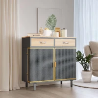 31.5" Wide 2 Drawer Sideboard, Modern Furniture Decor with Iron and Carbonized Bamboo, Easy Assembly, Ample Storage, 31.5"L x 13.78"W x 31.5"H, Dark Gray(m-4)