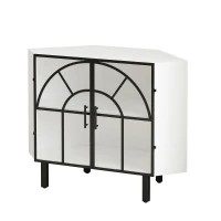 37.4" Glass Two-Door Hexagonal Corner Cabinet, Iron and Tempered Glass, Sturdy and Durable, Easy Assembly, White(m-8)