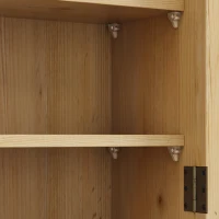 Vintage Double Door Wall Cabinet with Glass Doors, Three Tiers of Storage, and Towel Rack for Bathroom, Kitchen, Dining Room, 24.8", Natural(m-8)