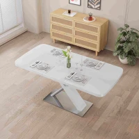 47.25"-63" Modern Glossy Dining Table for 4-6 People, Extendable with Crossed Metal Base and Stainless Steel Tubes, 220 lbs Capacity, White(m-4)