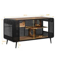 Spacious Cat House with Tempered Glass, Modern Style, Sturdy Fir Wood and Iron Frame, 55.12"L x 22.83"W x 29.92"H, Black+Brown(m-3)