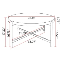 Modern Thread Design Round Coffee Table Set of 2, MDF Table Top with Cross Legs Metal Base, 20.47" and 33.07", Natural(m-4)