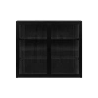 27.56" Modern Two-Door Wall Cabinet with Three-Tier Storage, Fluted Tempered Glass Doors, and Adjustable Shelves for Entryway, Living Room, Bathroom, Dining Room, Black(m-10)