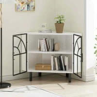 37.4" Glass Two-Door Hexagonal Corner Cabinet, Iron and Tempered Glass, Sturdy and Durable, Easy Assembly, White(m-4)
