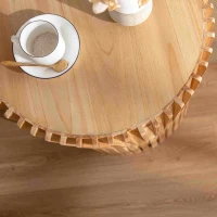 Retro Cylindrical Coffee Table with Vertical Texture Relief Design, No Assembly Required, 20.47"x20.47"x24.02", Natural(m-7)