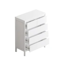 31.61" 4-Tier 5-Drawer MDF Storage Cabinet, Modern Design, Anti-Tipping, Easy Assembly, for Bedroom, Living Room, Dining Room, Hallways, White(m-5)