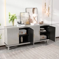 70.07'' Large 4-Door Cabinet, Solid Wood and MDF with Adjustable Shelves, 330 lbs Top Surface Capacity, 70.07''L x 15.75''W x 32.28''H, Champagne(m-4)