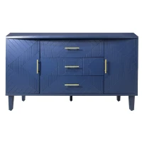 Stylish 2-Door 3-Drawer Cabinet with Carved Effect, Adjustable Shelves, and Easy Assembly, 55.12"L x 15.75"W x 32.68"H, Navy Blue(m-2)