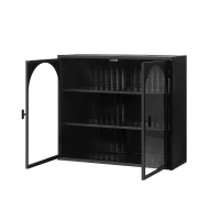 27.56" Modern Two-Door Wall Cabinet with Glass Doors, Three-Tier Storage, and Woven Pattern for Entryway, Living Room, Bathroom, Dining Room, Black(m-6)