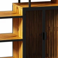 Multipurpose Bookshelf Storage Rack with Enclosed Cabinet, 7 Shelves, Fir Wood and Iron Frame, 34.45"L x 15.75"W x 68.90"H, Black+Brown(m-7)