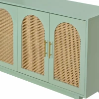Modern 4-Door Cabinet with Rattan Decorative Doors, Versatile Storage Solution for Bedroom, Living Room, Office, Easy Assembly, 59.84"L x 15.75"W x 31.89"H, Mint Green(m-7)